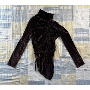 SHEIN Burgundy Velvet Choker Long Sleeve Waist Tie Romper Women's Sz L